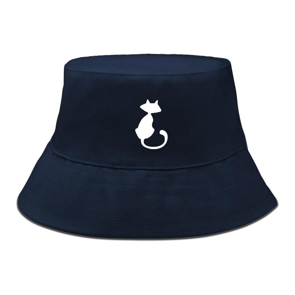 Bucket Hat With White Cat Print , Animal Fisherman Hat Spring Fashion Beach Basin Cap