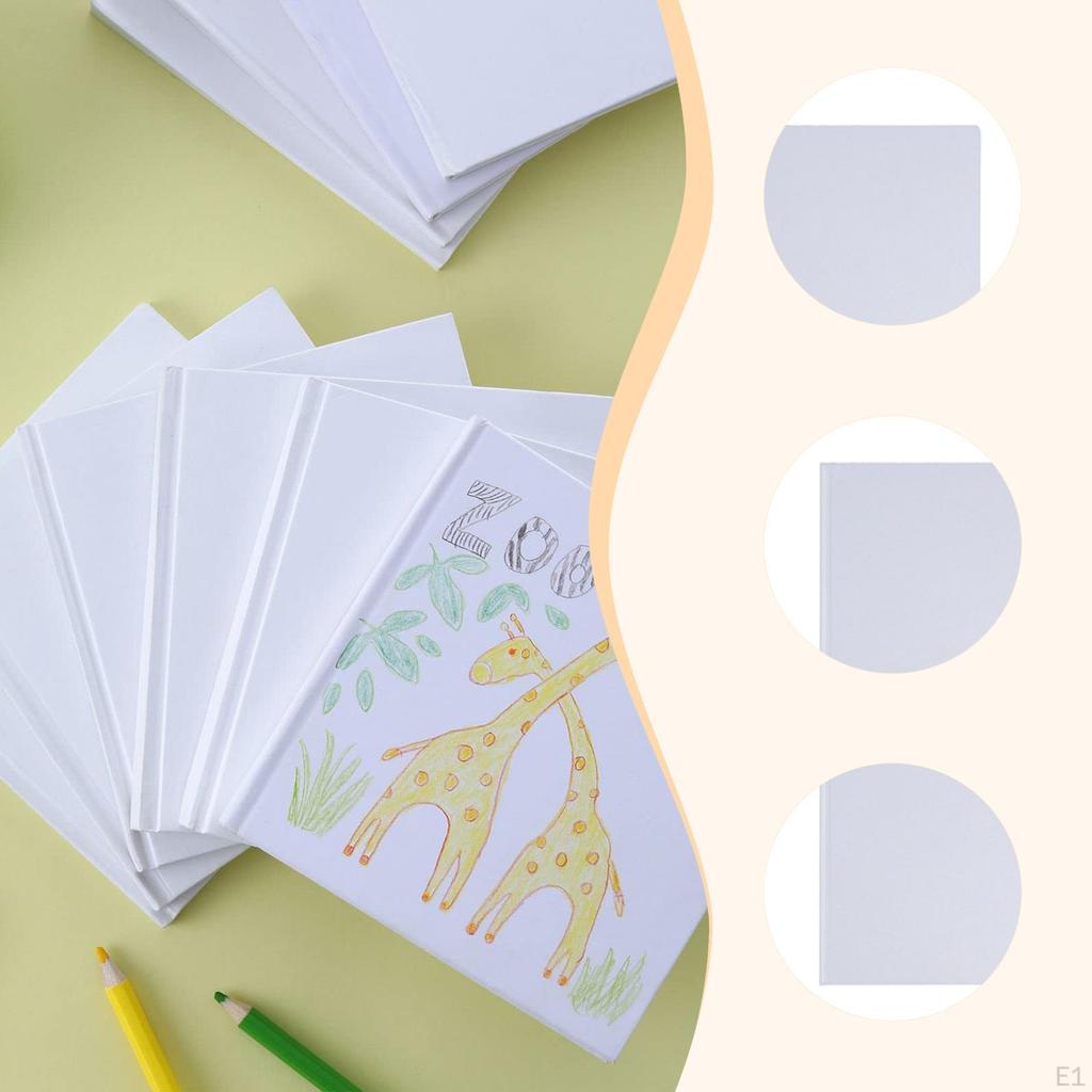 10 Blank Hardcover Notebooks for Children, Unlined Pages, Portable And Practical DIY White