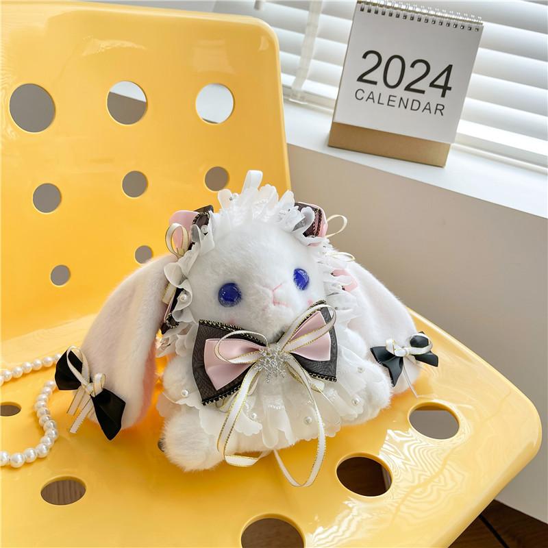 Lolita Loli Girl Plush Doll Rabbit Bag Student Messenger Bag Pearl Chain Bag