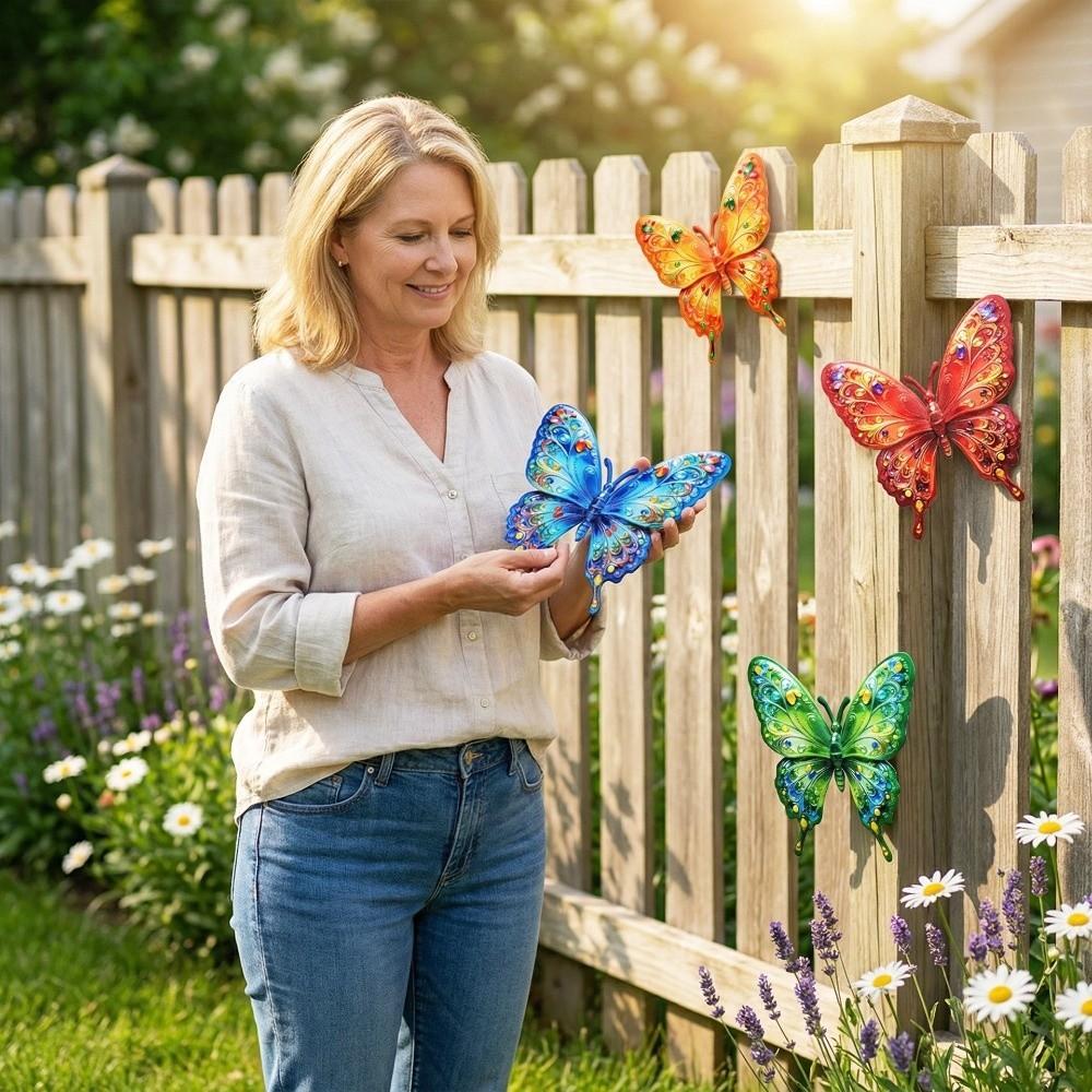 With Tool-Free Hook Butterfly Wall Art Decor Colorful Metal Butterfly Outdoor Sculpture Yard