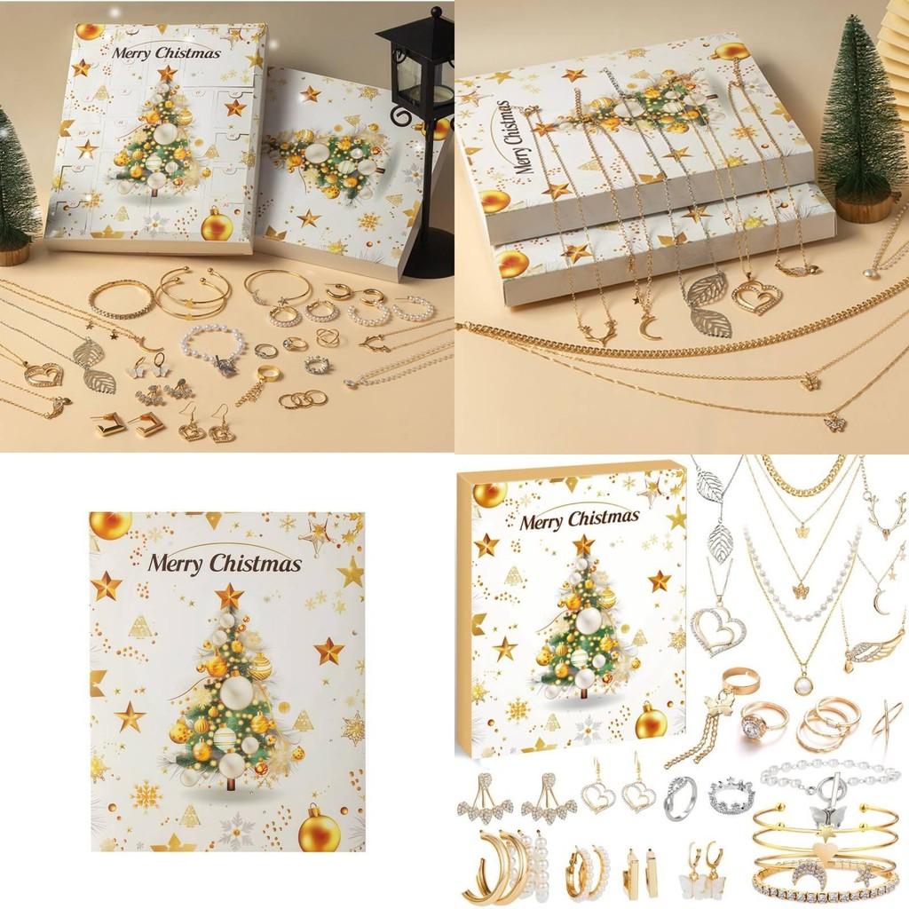 Рождественский Адвент-календарь с бижутерией из искусственных материалов с гальваническим покрытием из цинкового сплава для женщин и девочек, подарок