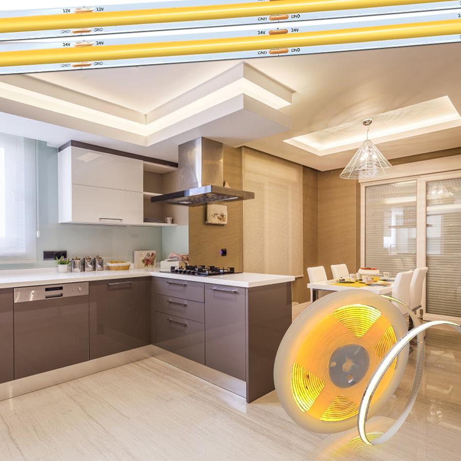 Светодиодная лента COB 12 В 24 В 320 светодиодов/м Высокоплотный линейный свет Гибкая светодиодная лента для украшения комнаты 1 м 2 м 3 м Линейная с регулировкой яркости