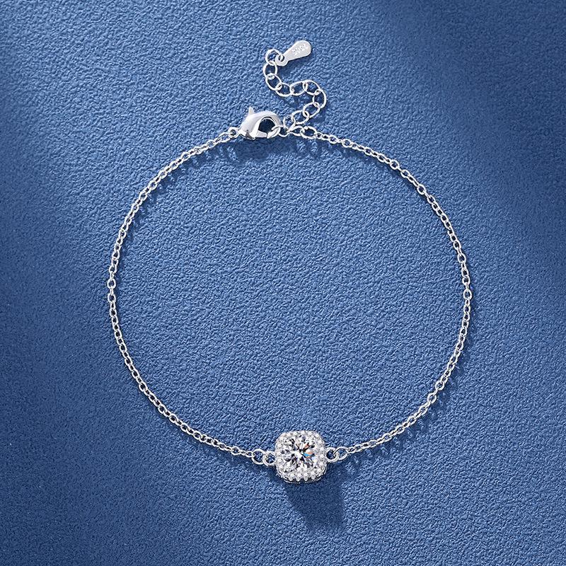 Набор из колье и серег 'Восемь Сердец и Стрел' из PT950 с квадратной огранкой, имитацией высокоуглеродного бриллианта и открытым кольцом