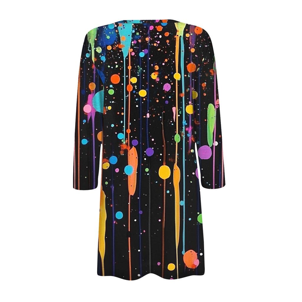 Женский модный свободный повседневный кардиган с принтом и карманами, куртка с рукавом семь восьмых, топ