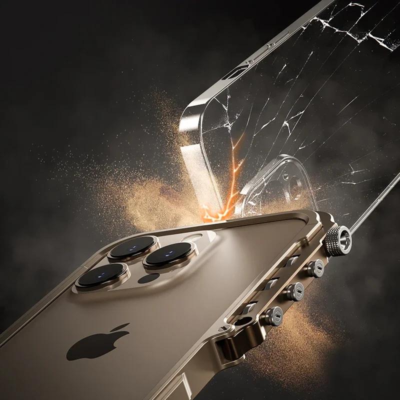 Luxury Mechanical Metal Bumper Armor Phone Case For iPhone 16 15 Pro Max 16Pro 15Pro Aluminum Alloy Removable Shockproof Cover