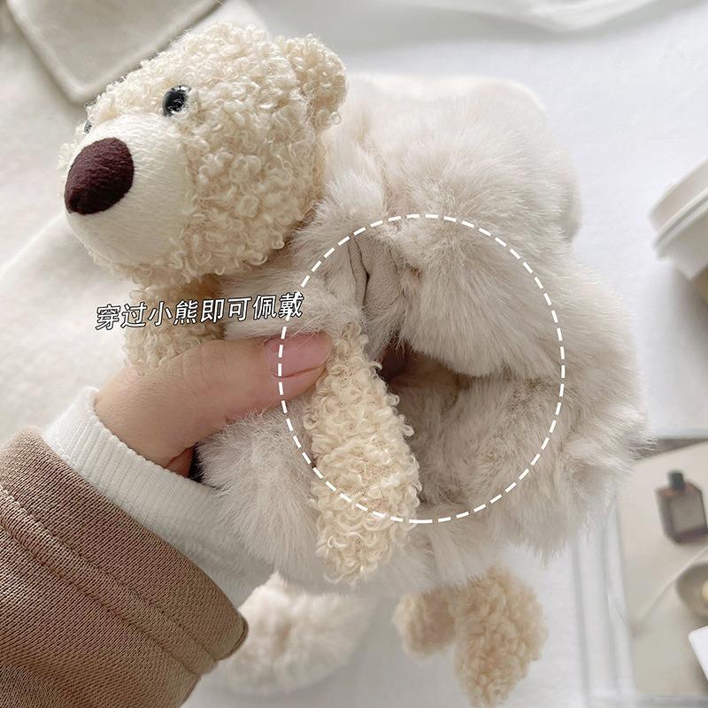 Молочный фуфу милый + медведь пушистый шарф зимний утолщенный плюшевый детский мультяшный теплый шарф-крест для девочки