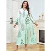 kpoooopstar Women's Casual Maxi Dress - Light Green Plant Print Arabian Style