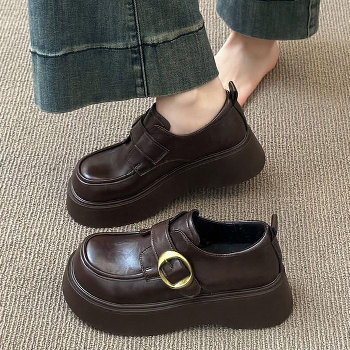 Платформа Британский стиль маленькие кожаные туфли женские 2025 весна и осень новые однопедальные черные jk одинарные туфли ленивые лоферы Doudou