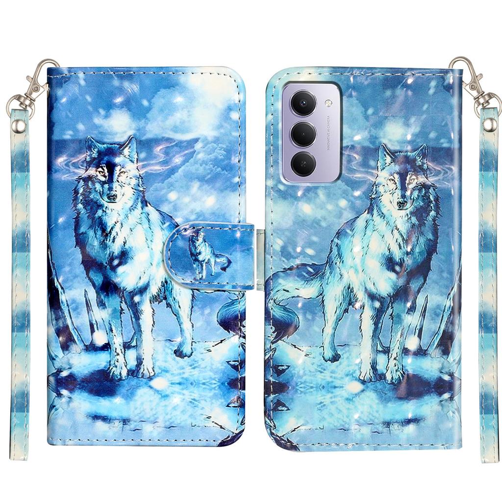 Для Xiaomi Redmi 15 5G (США) (171 мм)/Xiaomi Redmi 15 4G (США) (171 мм) Чехол-кошелек из кожи с 3D-печатью и ремешком