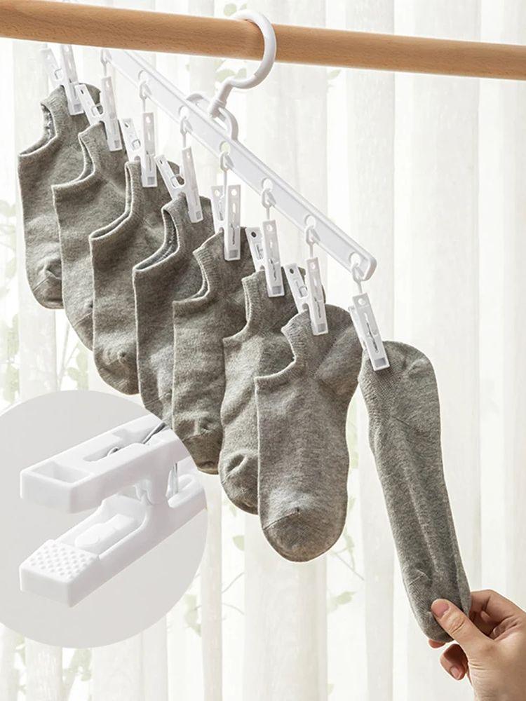 Clothes Drying Hanger with 8 Clips Hanging Drying Rack,Drip Foldable Hanging Rack Drying Towels Bras Baby Clothes Gloves Plastic