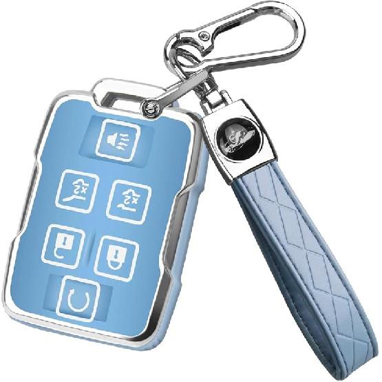 QBUC for Chevy Key Fob Cover,Soft TPU Car Key Case Protector with Leather Keychain Compatible with Chevy Silverado 1500 2500HD 3500HD Tahoe Suburban
