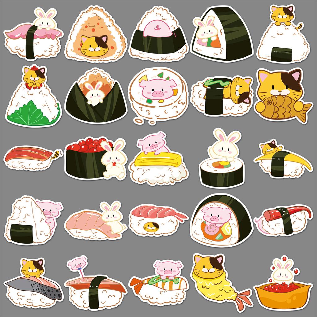 50 Sushi Graffiti Stickers Cartoon Cute Hand-painted Food Creative Decorative Water Cup Mobile Phone Gum Stickers