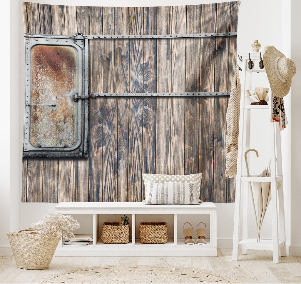 Деревянный гобелен с принтом на дверь сарая в деревенском стиле, домашняя спальня, гостиная, декор стен общежития, тканевый гобелен
