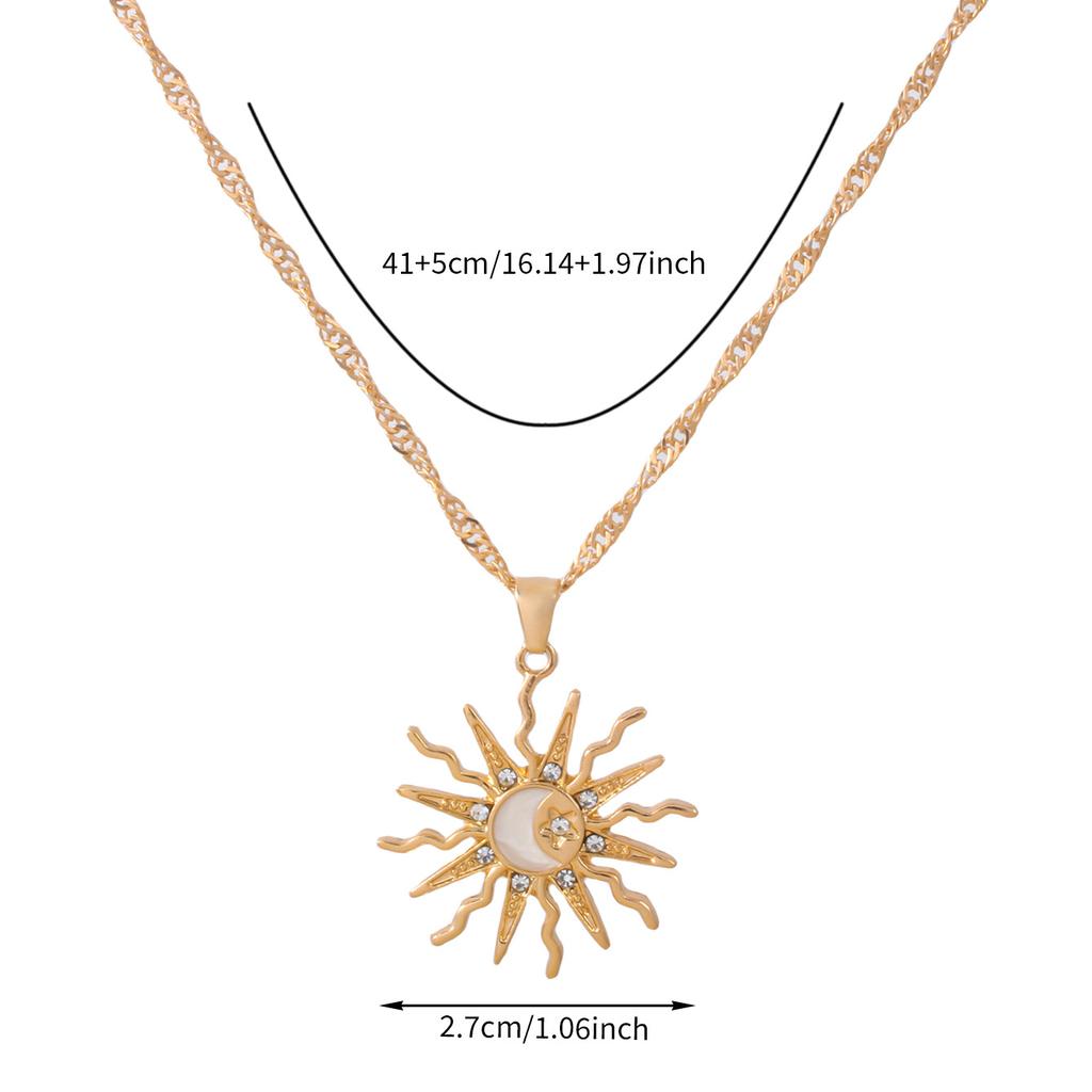 1 шт. Сияющий страз Уникальный дизайн Солнце Звезда Луна Три в одном Подвеска Ожерелье Ретро Женское Повседневное Универсальное Вечеринка Циркон