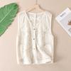 2025 Новый короткий жилет футболка женская без рукавов пуговицы кружевной жилет V-образный вырез летний стиль базовые топы футболки свободная одежда