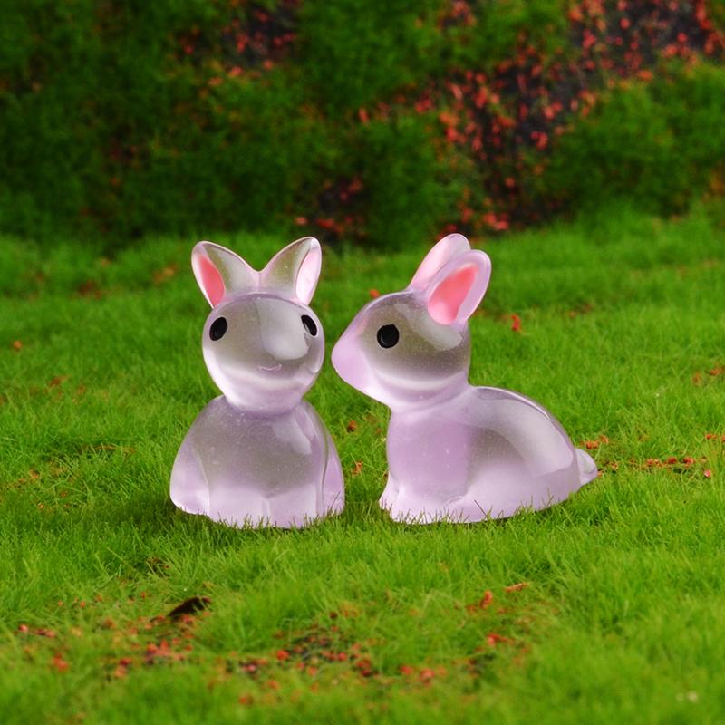 10 шт. милые мини-кролики из светящейся смолы, украшения, светящиеся в темноте, миниатюрные фигурки кроликов, микропейзаж, кукольный домик, украшение