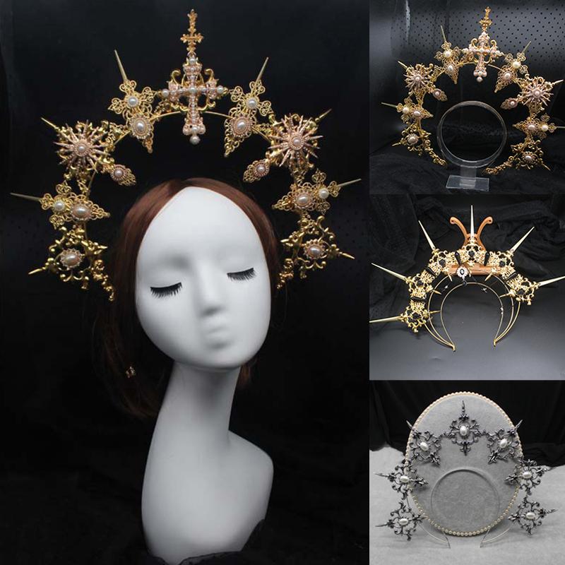 16Styles Lolita Virgin Mary Baroque Tiara DIY Material Package Gorgeous Gothic Vintage Church Halo Crown Headband