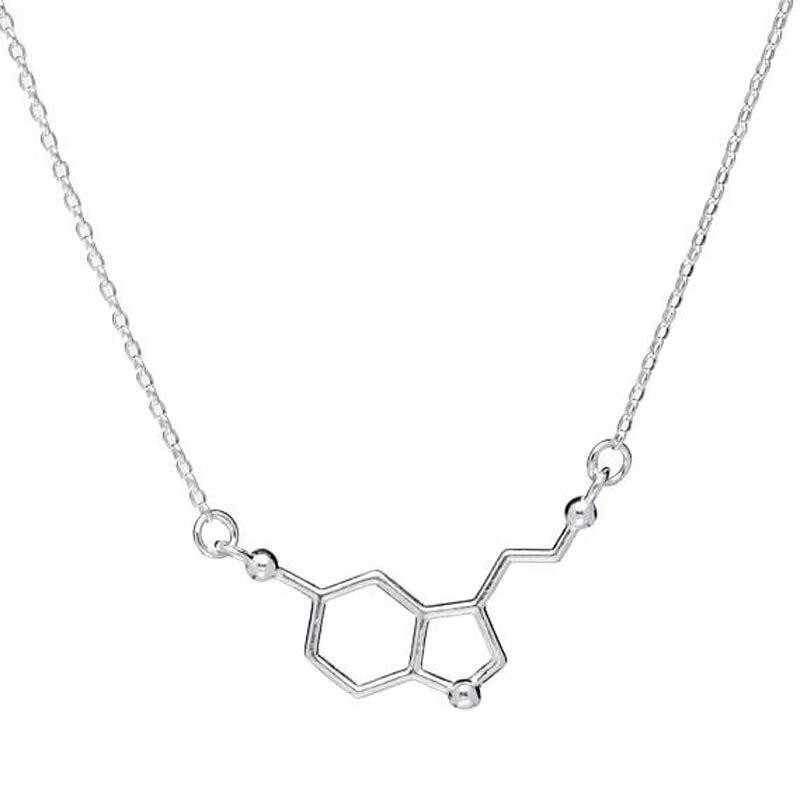 Pendant Necklaces Stainless Steel Chain Serotonin Molecule Science Chemistry Molecule Shape Necklace Couple Girlfriend Gift