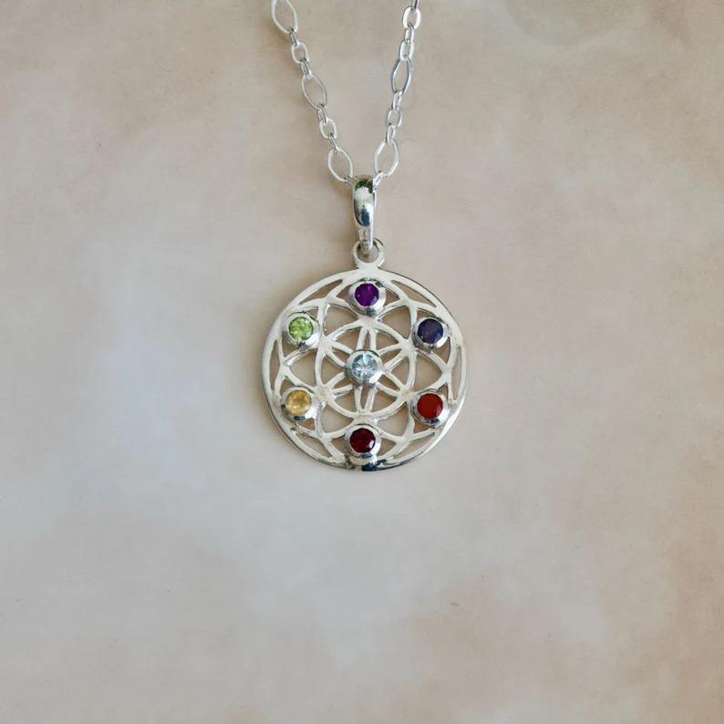 Multi Gemstone Pendant 925 Sterling Silver Gemstones Pendant  Jewelry Handmade Silver Gemstone Pendant for Women ( Only Pendant Without Chain)