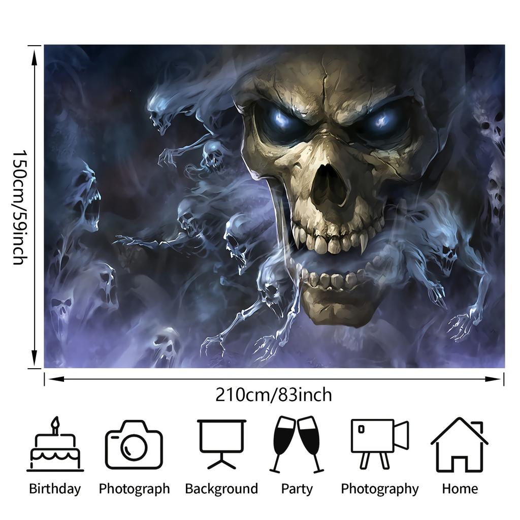 Halloween-themed background banner Halloween party decorations terrifying skull ghostly procession.PMJ