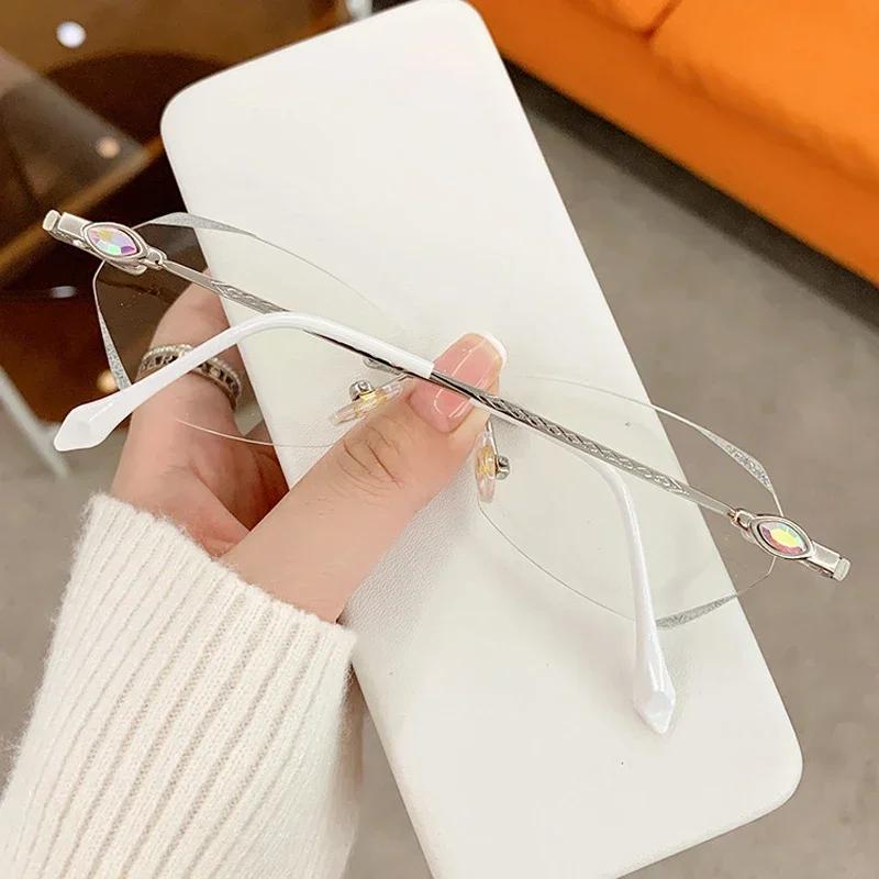 High-End Simple Frameless Presbyopia Eyeglasses Ultra Light Unisex Anti-Blue Light Diamond Reading Glasses Gentlewoman Eyewear