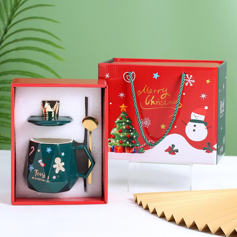 Высокая рождественская чашка креативная керамическая чашка Санта-Клаус кружка рождественский подарок чашка для воды с крышкой ложка чашка