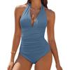 Simple Halter Bikini Women Sexy Backless V Neck Lace Up High Waist One Piece Swimsuit 2025 New Elegant Temperament Bathing Suit