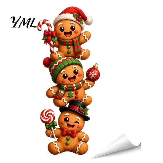 Removable Wall Stickers 3D Christmas Stickers, Self?Adhesive PVC Decals, Reindeer Santa Festive Home Decoration Gingerbread Snowman Xmas Decor