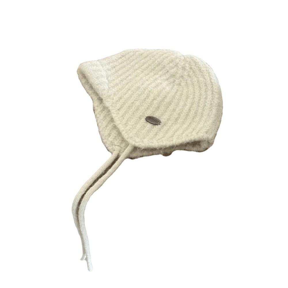 Lace-up Knitted Hat Solid Color Strap Beanies Fashion Knitted Earmuffs Hat Winter