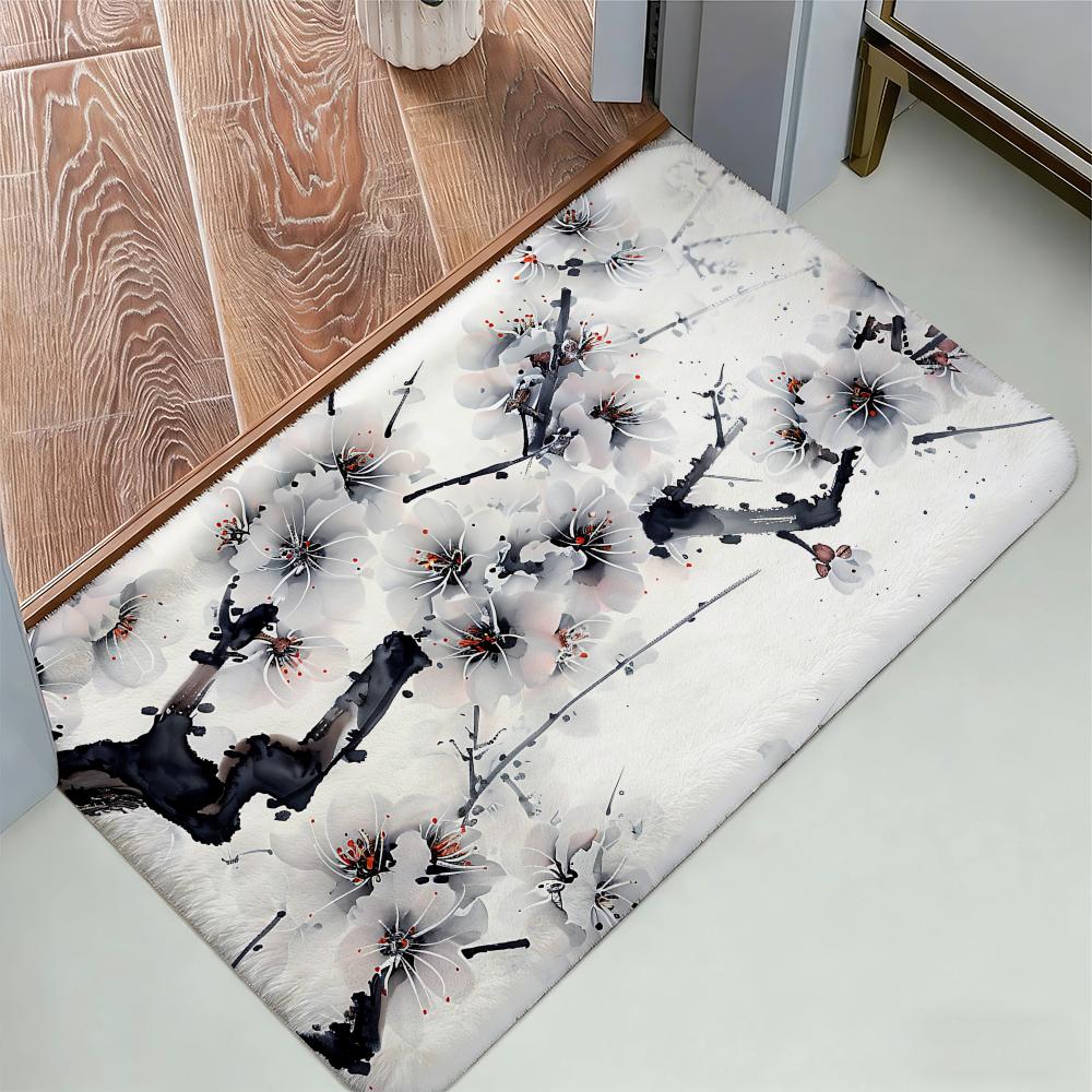 Plum Blossom Flower Floor Mat Cozy Flannel Soft Thick Non-Slip Mat For Living Room Bedroom Kitchen Decor Rugs