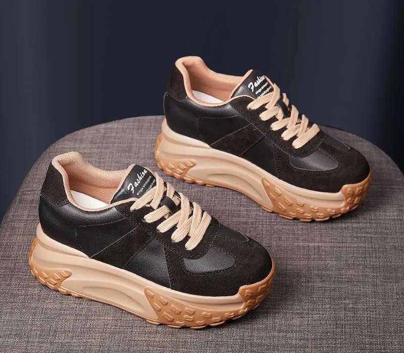 Женские кеды Koznoy из натуральной кожи высотой 7 см, лоферы разных цветов, на платформе и танкетке, на плоской подошве, весна-осень, вулканизированная обувь