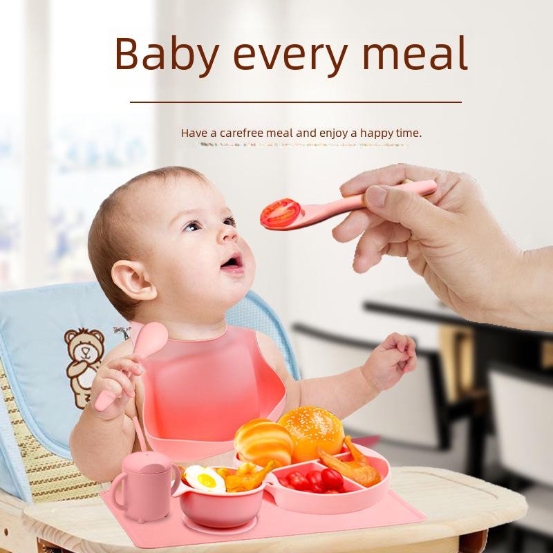 "Full Silicone Baby Meal Tray Set with Suction Cup - Divided Tableware for Children's Meals"
