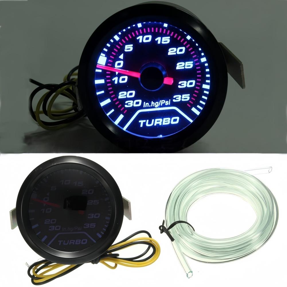 52MM Black ABS Turbo Boost Gauge With Blue Light 12V LED-Universal Car Modification High Precision Pressure Monitoring Auto Part