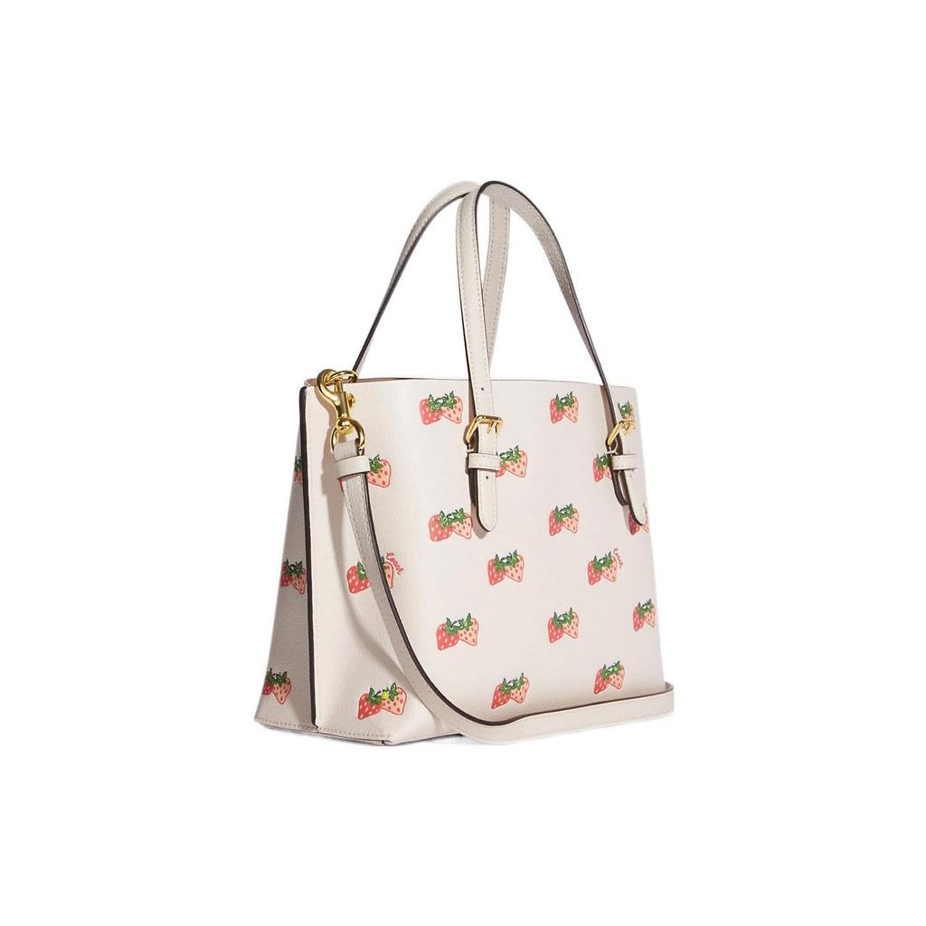 Coach Mollie Strawberry Print Top Zip Double-Sided Leather Tote Bag Women Tote Bag White Pink CB600-IMCAH