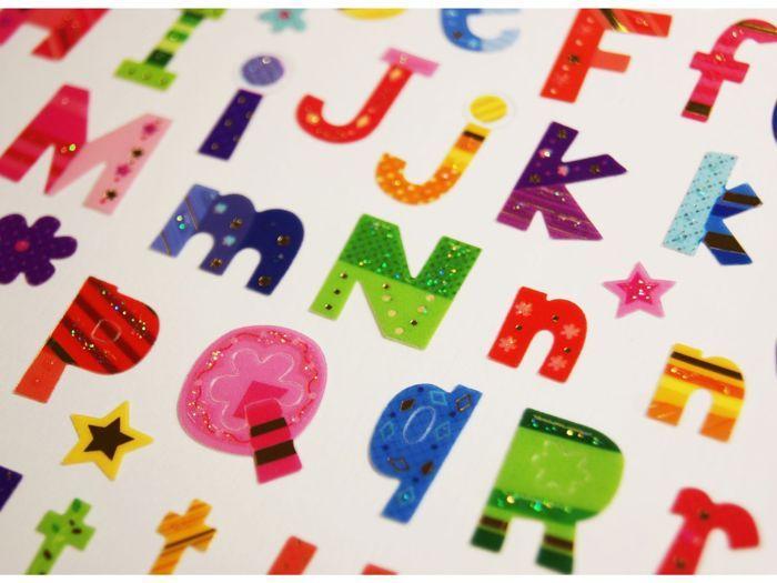 57 Autocollants - Alphabet Fleurs - Dorures et paillettes