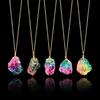 Rainbow Color Natural Stone Rock Pendant Necklace Chain Women Party Jewelry Gift