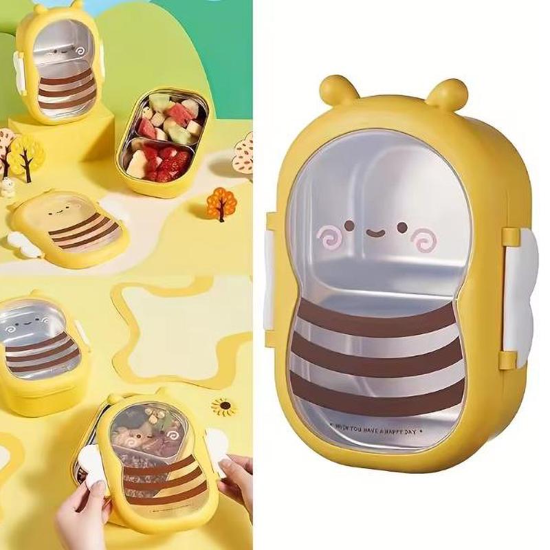 Lunch Box Cute Bee Shape Bento Box Leak-Proof Double Compartment Outdoor Camping Picnic Food