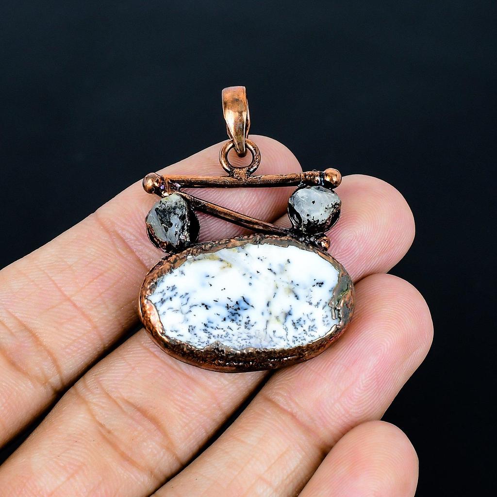 Dendrite Opal Copper Electroformed Pendant, Handmade Gemstone Jewelry Pendant Gift For Birthday