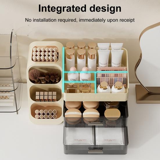Ящик для хранения косметики с ящиками, большой вместимостью, нескользящим основанием, легкой очисткой