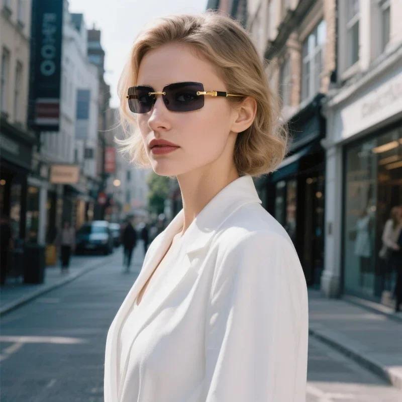 Fashion Rimless Sunglasses for Men Women UV Protection Multi Color Glasses Outdoor Driving Travel Accessories