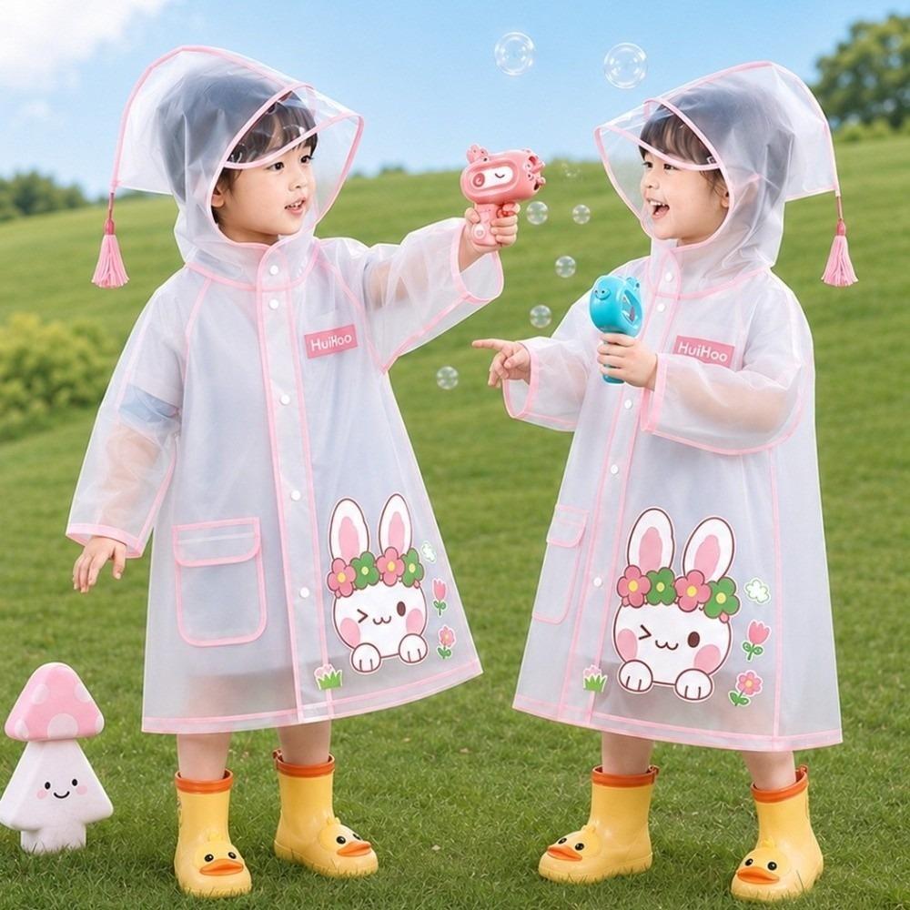 EVA Children Rain Poncho Transparent Student Rainwear Cute Rain Coat Jacket Outdoor Use