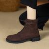 Autumn and Winter Korean Version Women's Medium Boots Thick-soled Non-slip Large-size Leather Boots Suede Comfortable Rear Zipper Round-head Knight