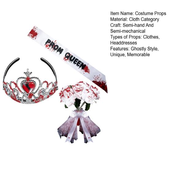 Комплект костюма на Хэллоуин «Призрак невесты» Готическая свадебная одежда с букетом и короной Аксессуары для зомби-наряда для вечеринок и мероприятий