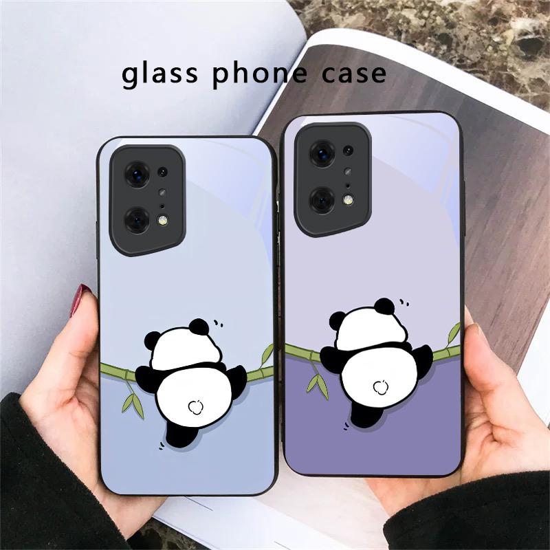 Милый и очаровательный панда Для Oppo Find F23/F11/F25 Pro/X5 Pro/X5 X3 X2 Lite/X8 Pro/X7 Ultra/X3 Neo/X8 Pro Черный Стеклянный Чехол для Телефона