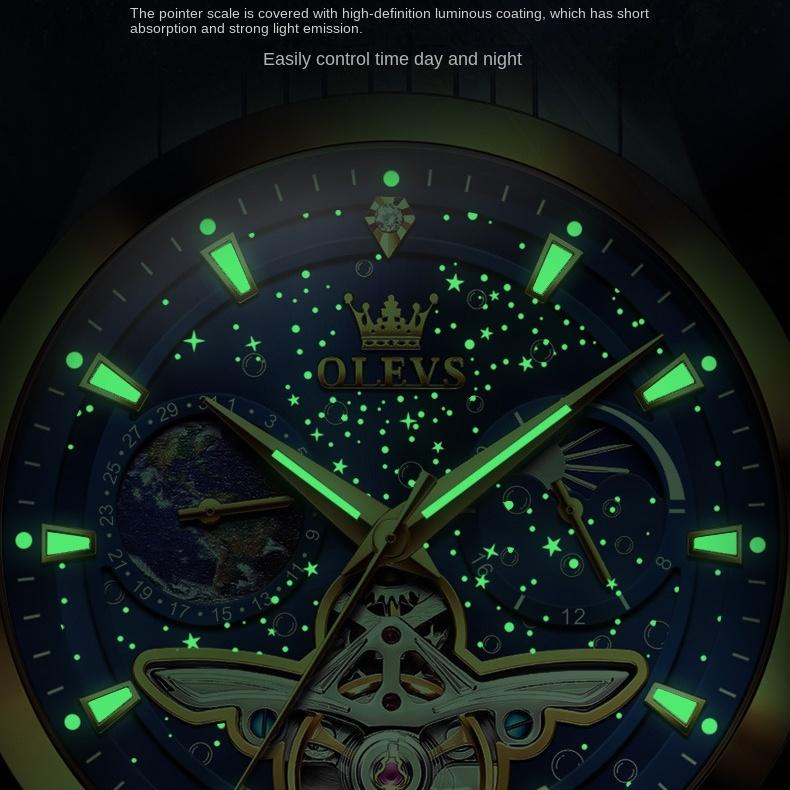 OLEVS Brand Watch Waterproof Starry Night Mechanical Watch Men's Watch Men's Watch