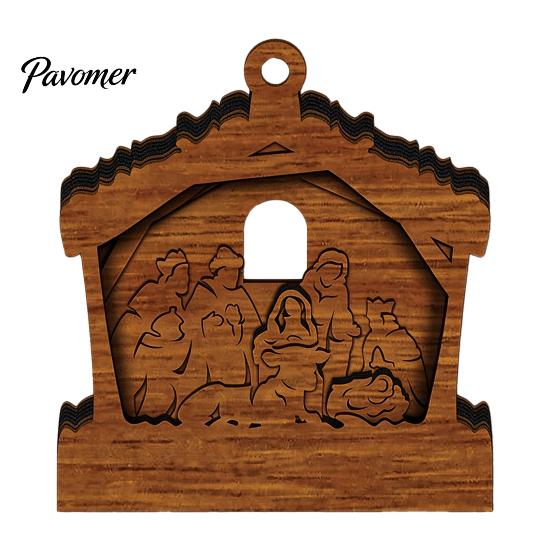 Holiday Atmosphere Hanging Crafts 3D Wooden Light Up Christmas Ornament, Layered House Tree Snowman Exquisite Gift Ornaments Nativity Scene Decoration