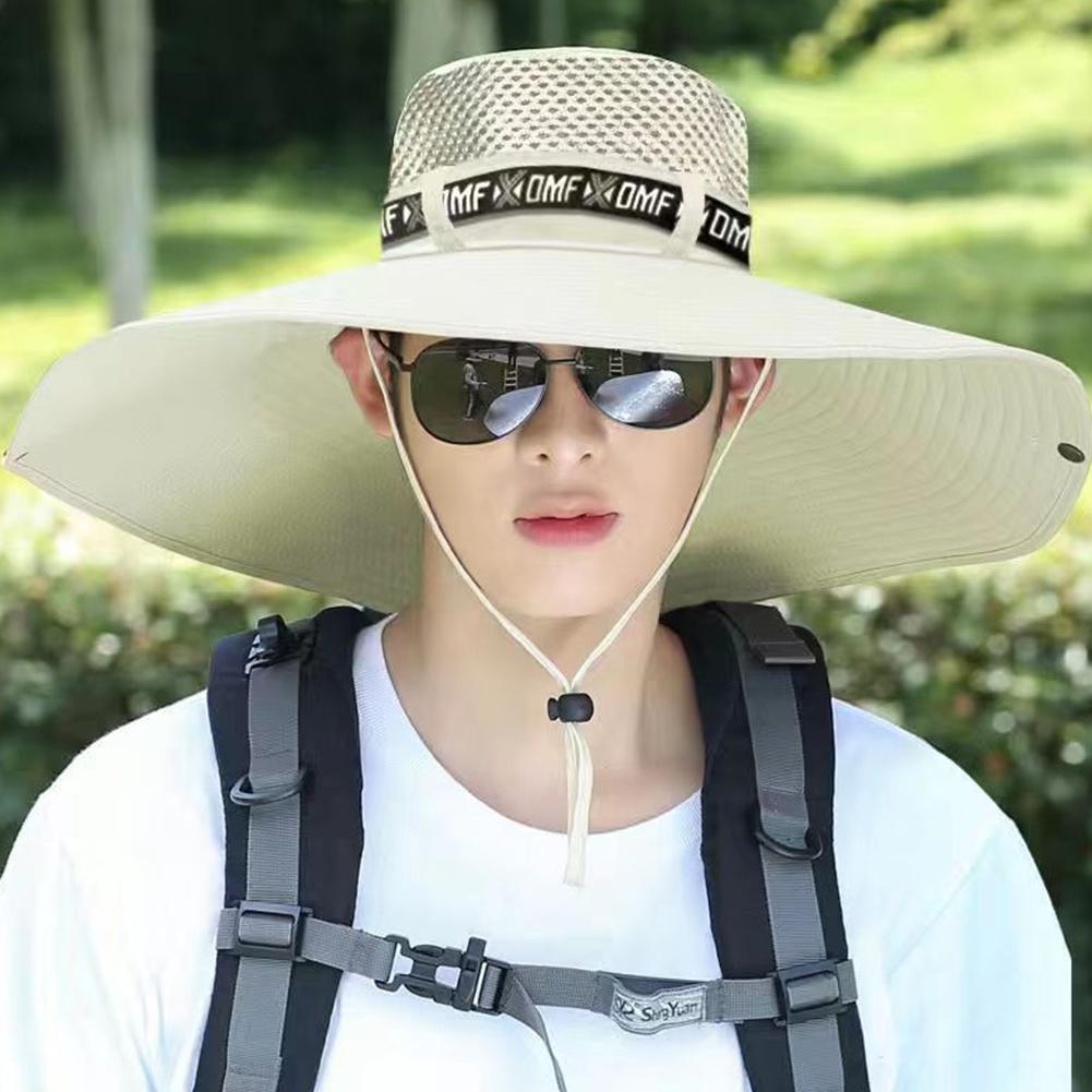 Новая летняя шляпа от солнца с широкими полями 15 см для мужчин, дышащие рыболовные кепки, защита от солнца и УФ-лучей, сетчатая шляпа рыбака, походная, для улицы, пляжная кепка
