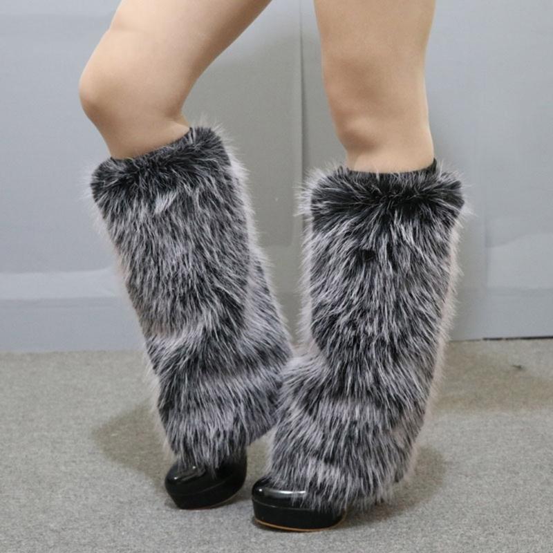 Plush Furry Leg Warmers for Women Cozy Winter Boot Toppers Cuffs Thermal Warm Fuzzy Foot Covers Footless Socks Gaiters