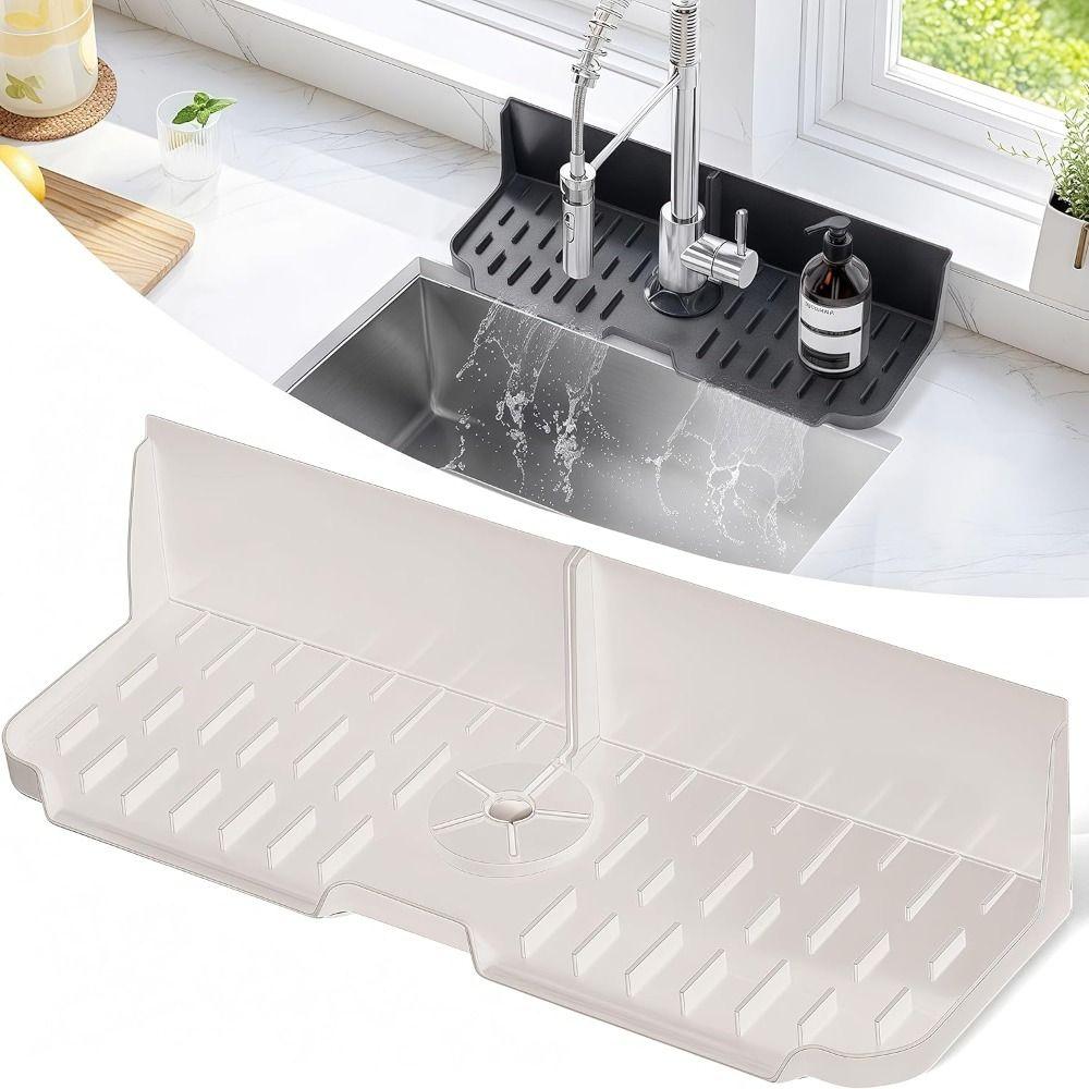 16.9inch Sink Splash Guard 5° Bevel Splash-proof Faucet Mat Multipurpose Silicone Sink Auto Drain Organizer Kitchen Bathroom