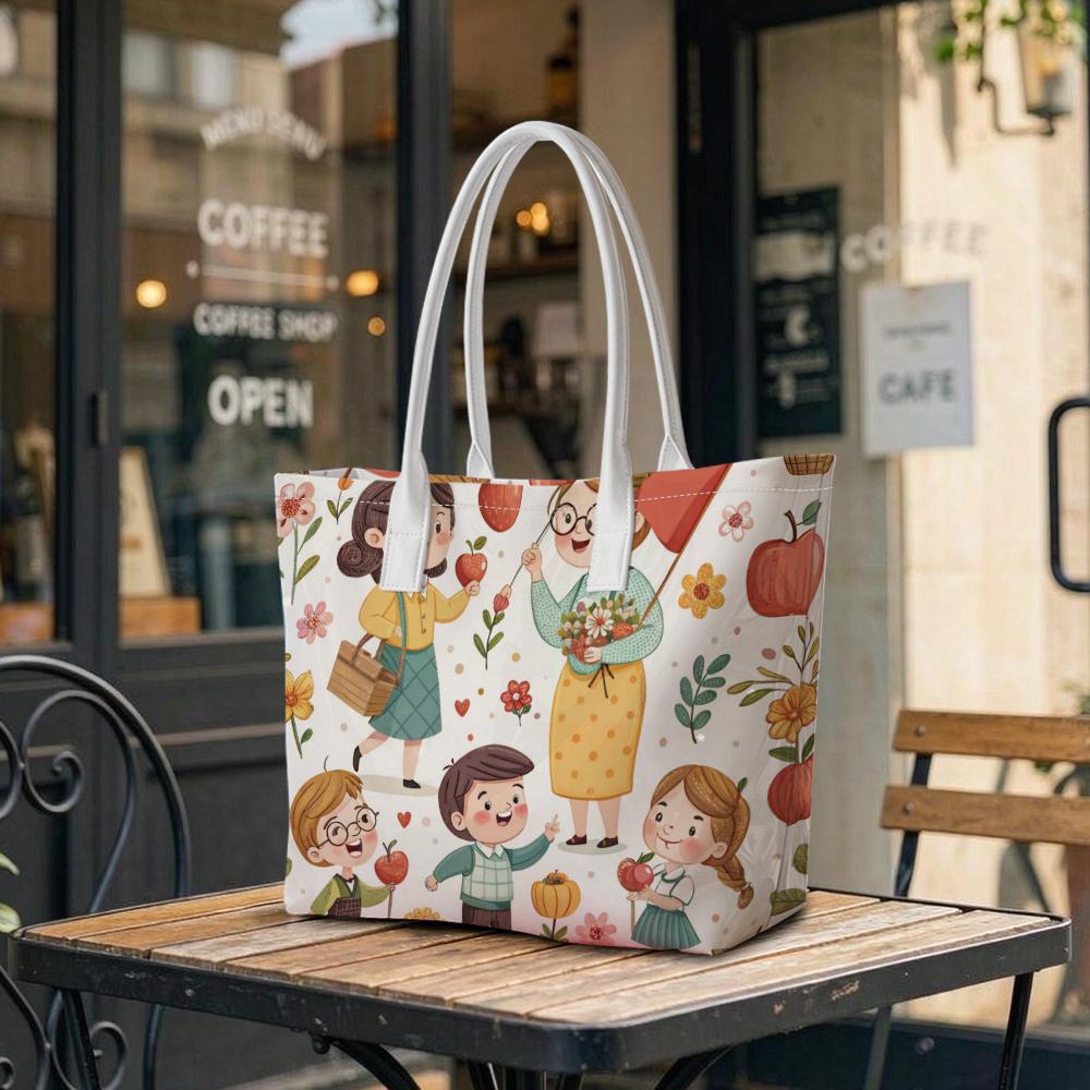 Cute Teacher Student Print Casual Large Capacity Tote Bag for Daily Commute and Gift Use
